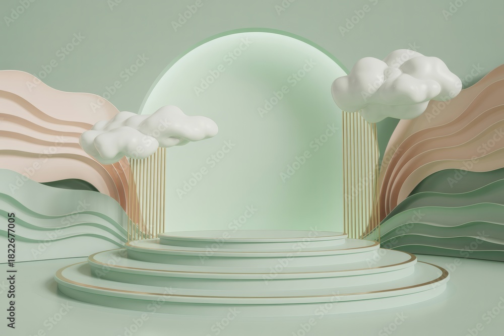 Obraz premium Abstract pastel stage with ethereal clouds and organic shapes