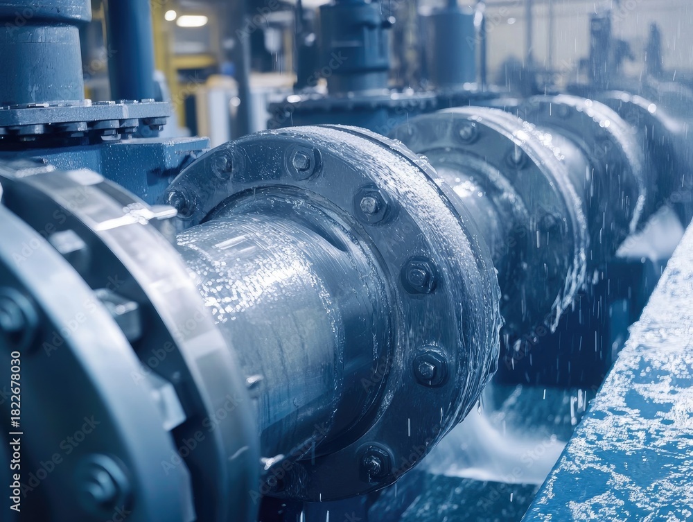 Obraz premium Heavy Industrial Pipeline System with Water Spraying for Cooling Process