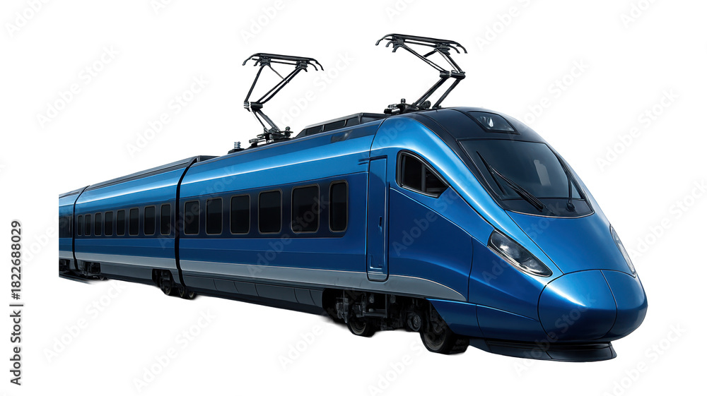 Fototapeta premium Sleek electric train featuring dual pantographs and a sharp-nosed design.