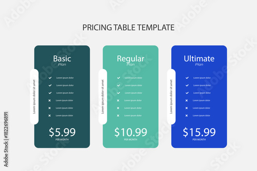 Modern pricing table template with three tiers for business websites