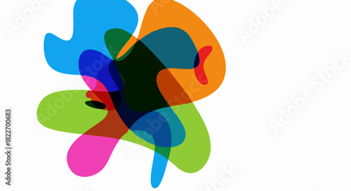 Colorful abstract shapes overlapping on a white background creating a vibrant design.