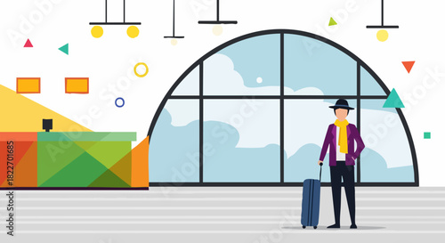 Stylish man with luggage ready for travel.