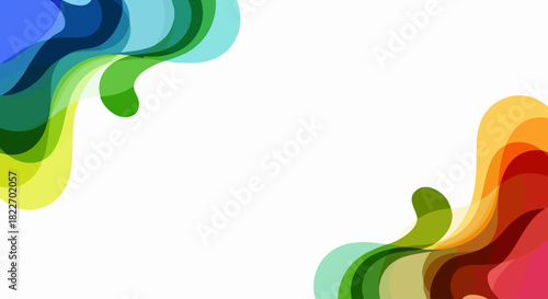 Abstract colorful shapes create a vibrant and dynamic design with a white background.