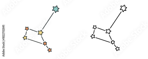 Simple minimalist star constellation flat vector illustration representing an asterism in soft teal yellow and orange colors isolated