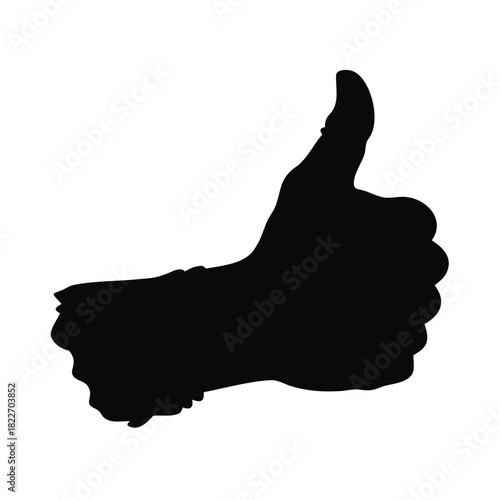 Simple black silhouette of a hand giving a clear thumbs up gesture against a stark white background