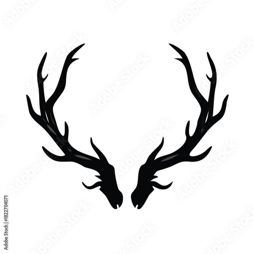 Silhouette of majestic deer antlers isolated on a clean white background representing nature and wilderness