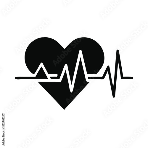 Black silhouette of a heart shape overlaid with a white electrocardiogram line representing vital signs