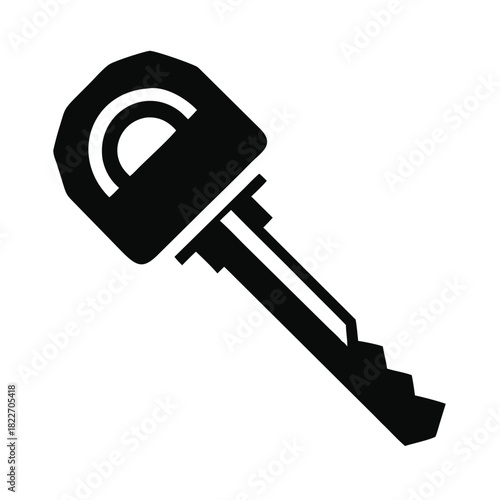 Simple black silhouette icon representing a classic car or house key isolated on a white background