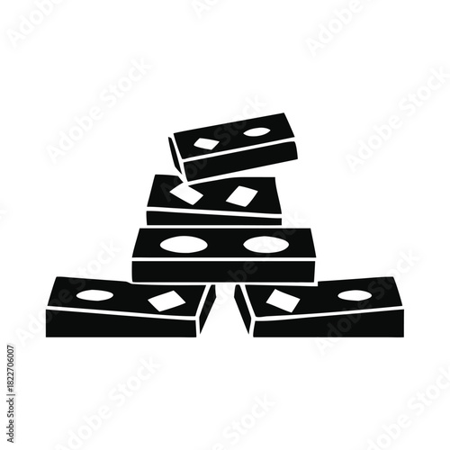Stacked black silhouette of dominoes or rectangular game pieces forming a small unstable pile icon