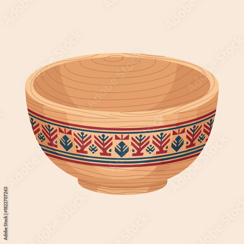 Stylized Wood Bowl with Decorative Band for Creative Use Illustration