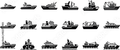 Boat vector icons set Vector