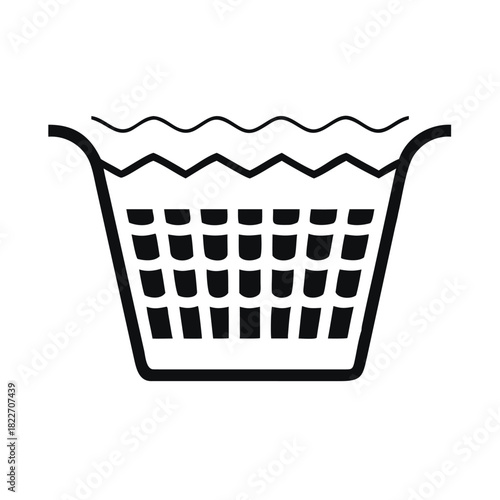 A simple black and white illustration of a laundry basket with wavy lines
