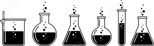 Laboratory glassware set with boiling liquids Vector