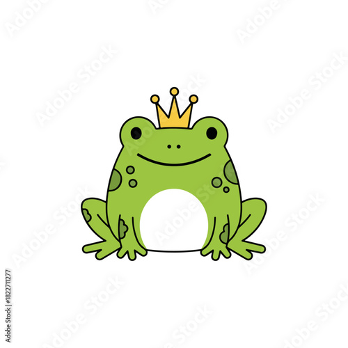 Charming Cartoon Frog Prince with Golden Crown Illustration.