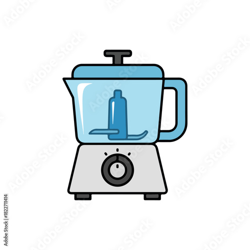 Illustration of a food processor with a blue container.