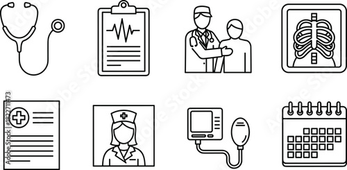 Medical Line Icons Set Healthcare, Diagnosis, and Appointments