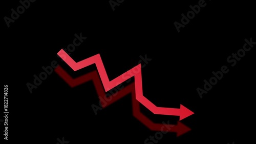 Business graph arrow showing decreasing revenue growth, for business, finance, marketing themes with alpha background