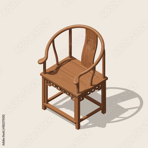 Elegant Wooden Chair with Circular Backrest, Isolated on Plain Background