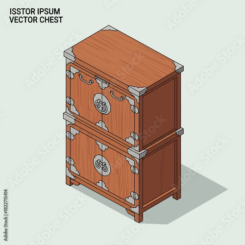 Isometric illustration of a two-tiered Korean chest on a light background