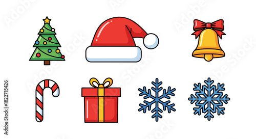 Festive holiday cheer with classic Christmas icons for design projects and seasonal marketing promotions, originally a vector graphic
