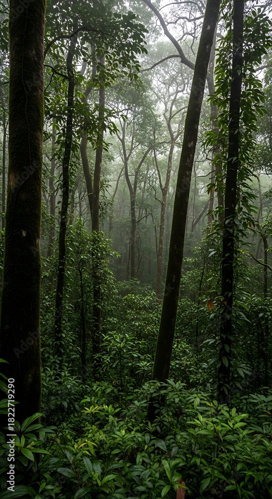 Fototapeta premium Lush Rainforest Canopy - A Verdant Tapestry of Life and Mystery.