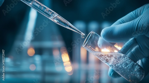 An Intricate Observation of a Laboratory Experiment Featuring a Syringe and Test Tube with Bubbles and Liquid in Dynamic Motion