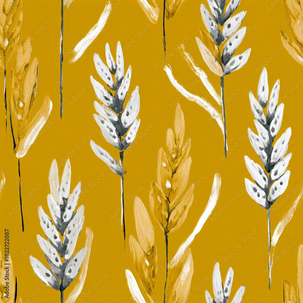 Naklejka premium Bohemian pattern with botanical motifs, a seamless background for fabric printing and wallpaper. Hand painted texture with earthy tones.