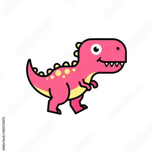 Cartoon Tyrannosaurus Rex Illustration - A Cute Pink Dinosaur.
