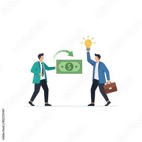 Idea Exchange - Businessman Trades Money for Innovation.