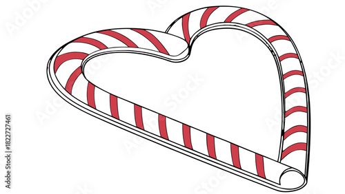 Heart-shaped candy cane striped vector illustration, An illustration of two red and white striped candy canes bent to form a heart shape