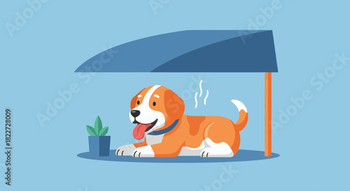 Happy Dog Resting Under Shade on a Hot Day.