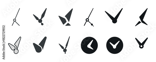 Collection of clock hand icons in various styles and designs