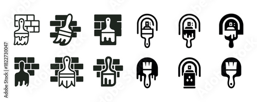 Set of paint brush icons for wall painting and art projects