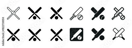 Cricket icons collection: bat and ball designs in various styles