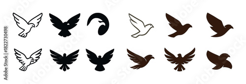 Collection of dove silhouettes in various styles and colors