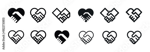 Heart shapes with handshake icons symbolizing unity and partnership