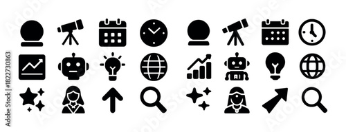 Silhouette icons: technology, business, and science essentials