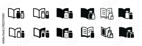 Spice jar and cookbook icons in various styles
