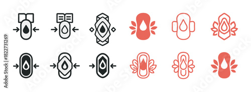 Set of menstrual pad icons in simple and decorative styles