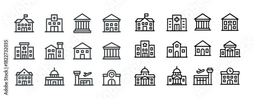 Set of 20 minimal line icons of buildings and landmarks
