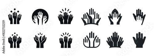 Collection of black hand silhouette icons in various styles and gestures