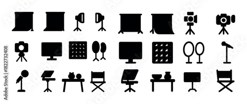 Set of silhouettes for photography and film equipment icons