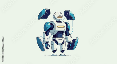 Modern robot illustration with detached parts.