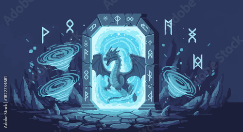 Mystical Dragon Portal with Ancient Runes and Swirling Energy.