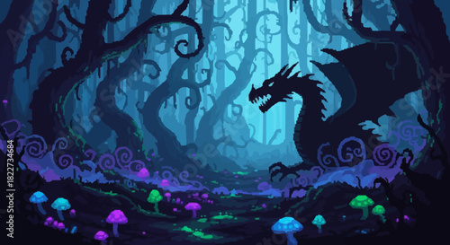 Mystical Dragon in an Enchanted Forest with Glowing Mushrooms.