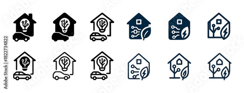 Smart home energy icons: sustainable technology and eco-friendly designs
