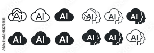 Ai cloud head icons: artificial intelligence and technology concepts
