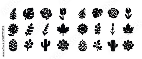 Silhouette collection of various botanical elements