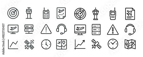 Airport and aviation icons in line style