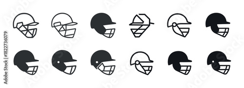 Set of black and white american football helmet icons in various designs